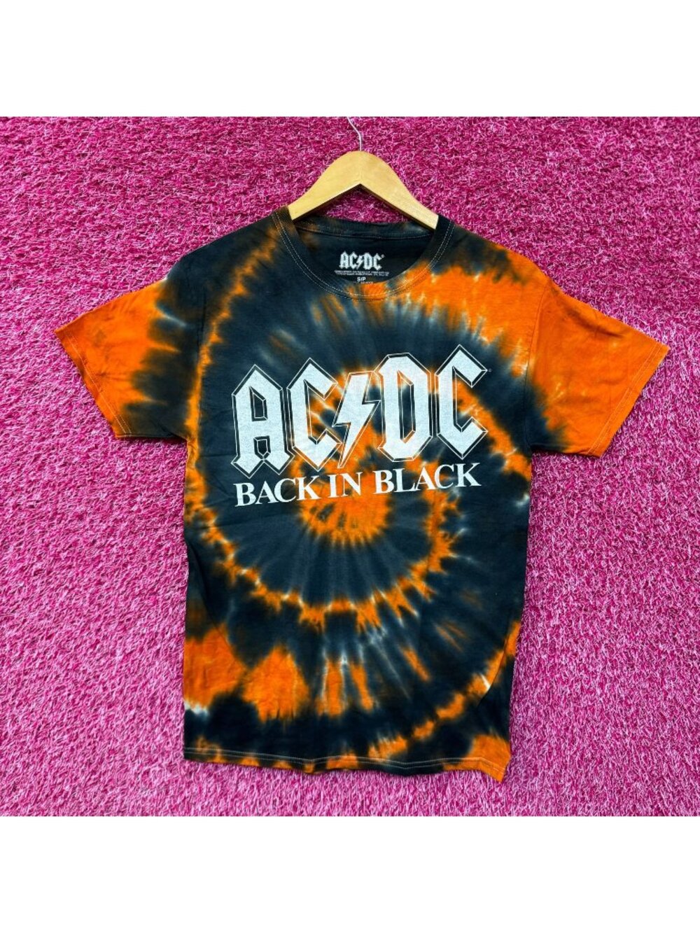 AC/DC Back in Black Spellout Heavy Metal Halloween Tie Dye Small